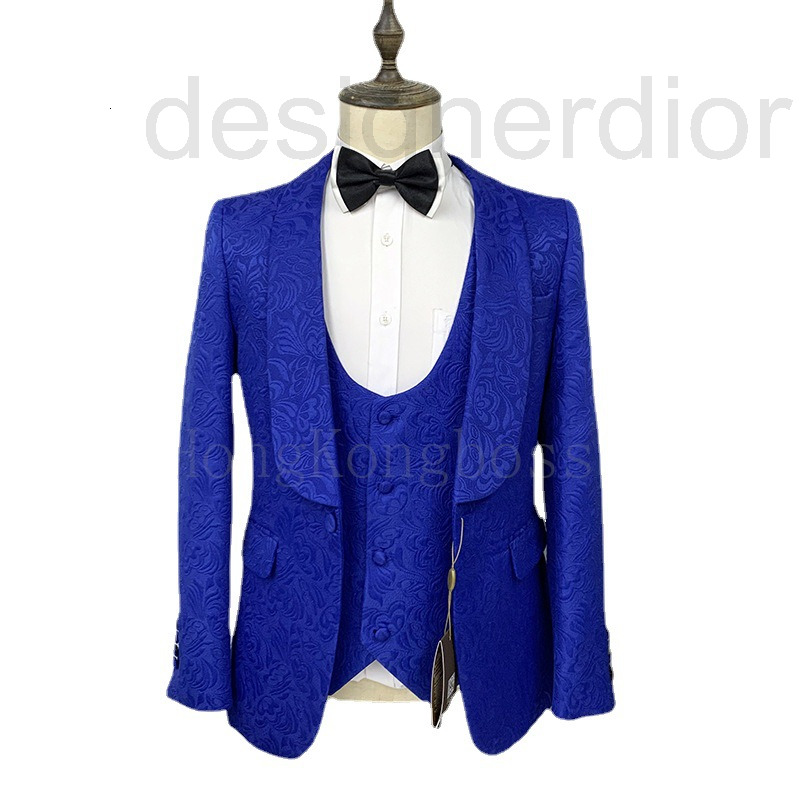 

Men's Suits & Blazers designer Banquet dress dark pattern wedding groom suit men green collar three piece E5FE, 2# packing bag