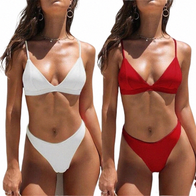 Women's Swimwear sexy Triangle Bikini Set Women Solid Bathing Suit Swimwear Summer Beach Wear Female Low Waist Red Swimsuit Biquini Women -image-801600709