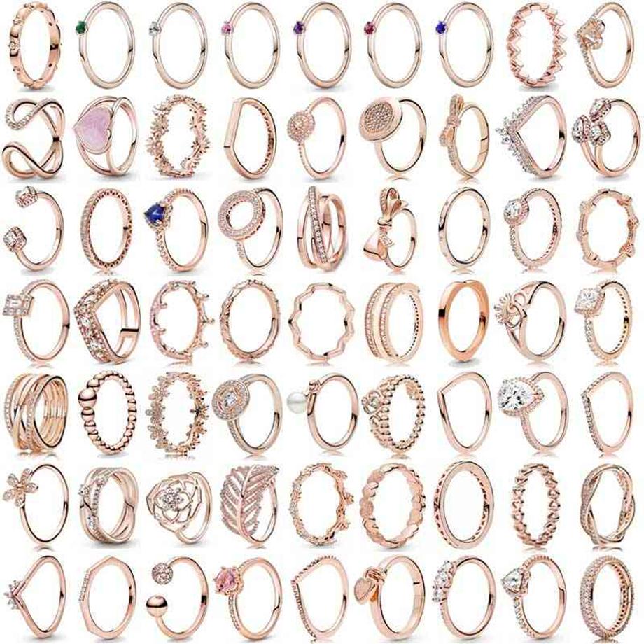 

New 925 Sterling Silver Pandora Ring Rose Allure Enchanted Crown Light As a Feather Padlock Love Heart for Women Jewelry177N