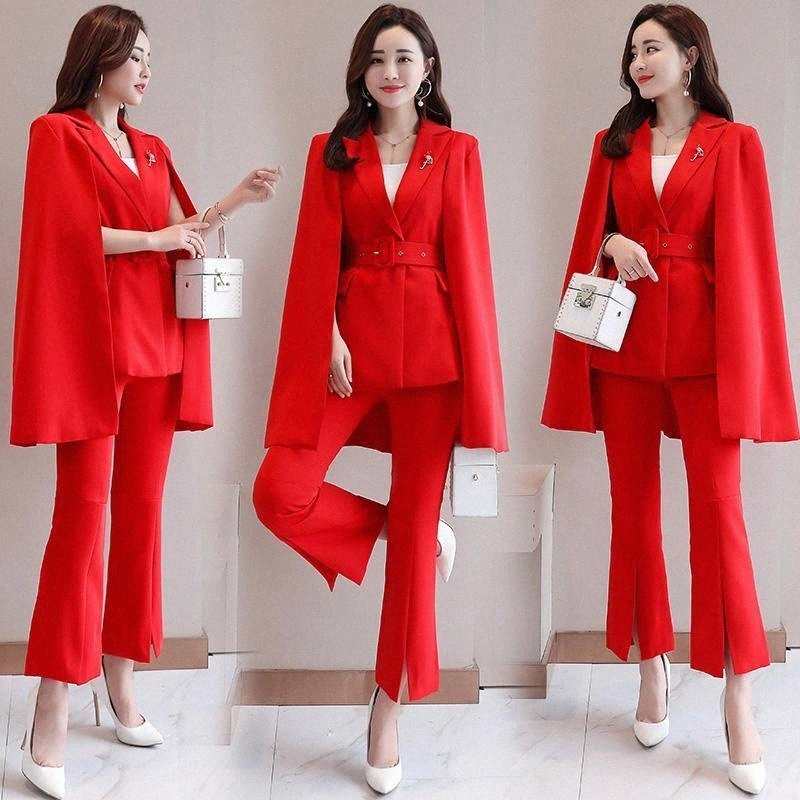 Parcours f←minins Fashion Automne Spring Spring Femme pour la veste de costume pour femmes Temp←rament Micro-Hor Pantalon de jambe large neuf sur