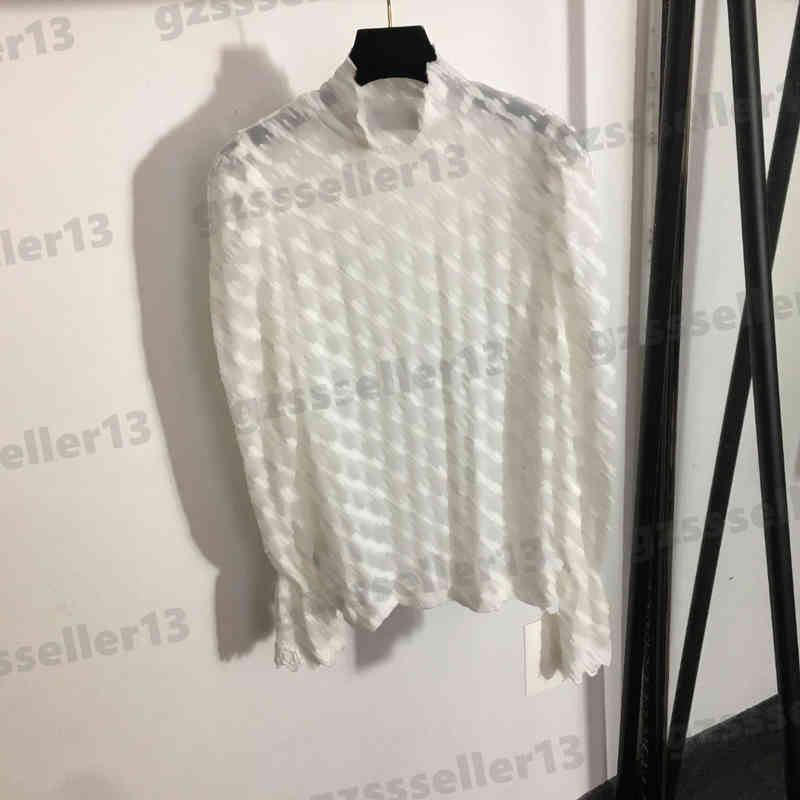 

Designer Lace Top Womens Long-sleeve T-shirts Fashion Logo-print Mesh Sheer High-neck Long-sleeve Bottoming Shirt T-shirt Women Clothing 4 Colors, Extra shipping