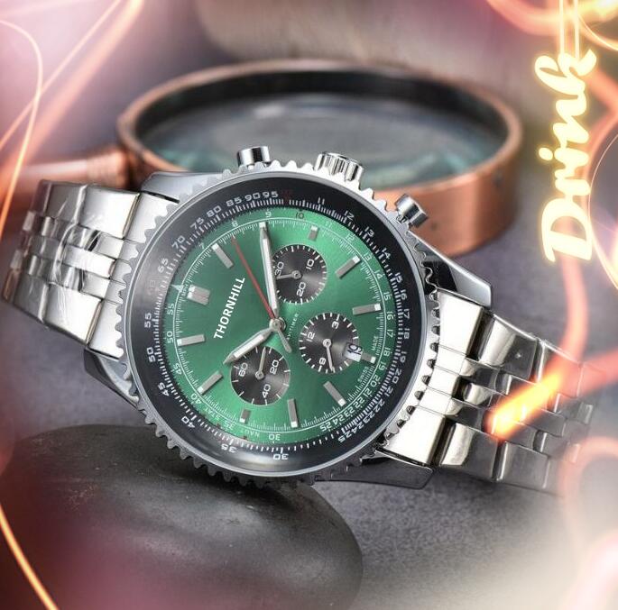 

three eyes timer stopwatch wristwatch 45mm popular men Sports Japen VK Quartz Chronograph Hour Stainless Steel President good business switzerland wristwatch, As pic