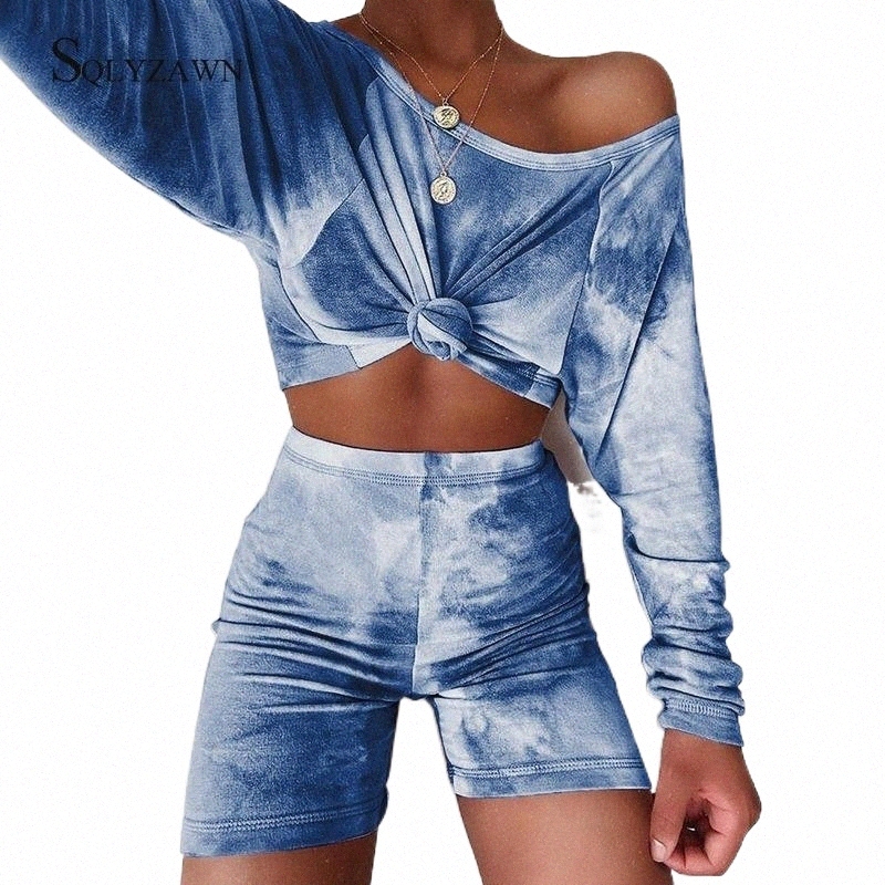 Les survêtements pour femmes tient la teinture de sports sportifs décontractés deux pièces correspondantes ensembles femmes crop top hauteur shor