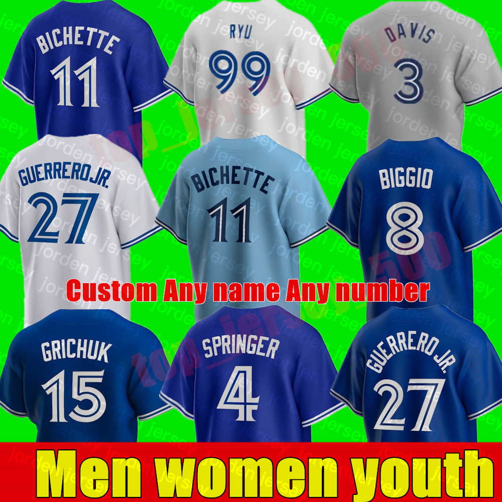 

NEW Baseball Jerseys 2021 Men Women Youth kids Toronto Jersey Blue Jays Vladimir Guerrero Jr. Cavan Biggio Hyun-Jin Ryu Yamaguchi Randal Gri, As shown in illustration