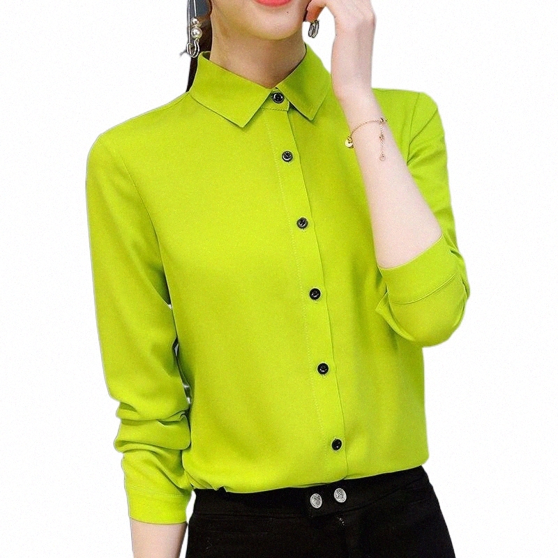 Women's Blouses & Shirts summer Autumn Women Chiffon Tops Fashion Female Office Lady Blouse Casual Button Long Sleeve Turn-down Collar White-image-801596053