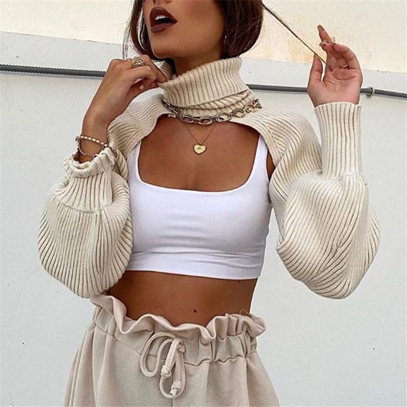 

Women's Knits BLSQR Women Turtleneck Sexy Crop Sweater 2022 Fashion Ladies Lantern Sleeve Chic Female Streetwear Solid, Picture shown