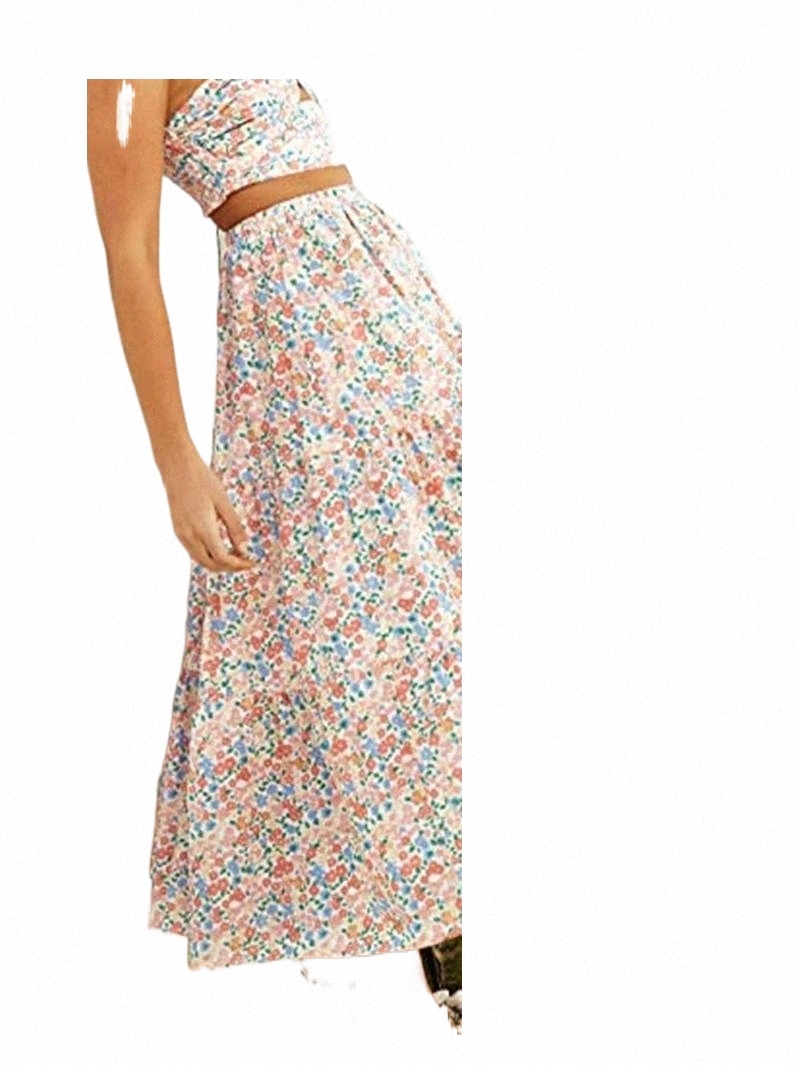 Skirts skirts Women Summer Skirt 2022 Boho Elastic Waist Solid/Floral/Plaid Print Pleated Flowy Layered Long Beach With Pockets S-XL 46XE#-image-801618231
