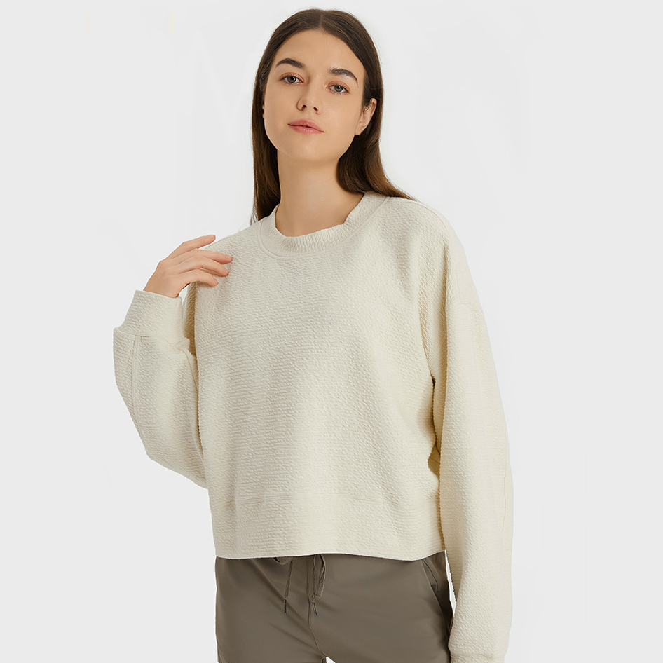

Lu Yoga autumn and winter thickened new yoga long-sleeved women's outdoor loose leisure fitness sports sweater lu-DS122, Ivory