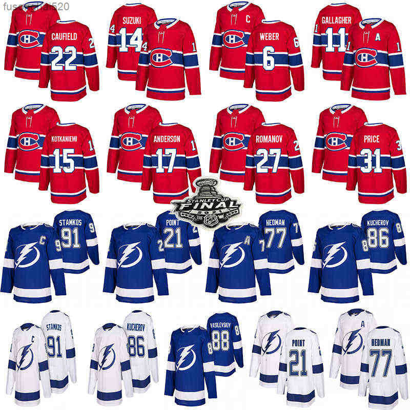

22 Cole Caufield Montreal Canadiens hockey jerseys 14 Nick 31 Carey Price Tampa Bay Lightning 91 Steven Stamkos 86 Kucherov 77 Hedman nhl's Jerseys, Tampa bay lightning white 21