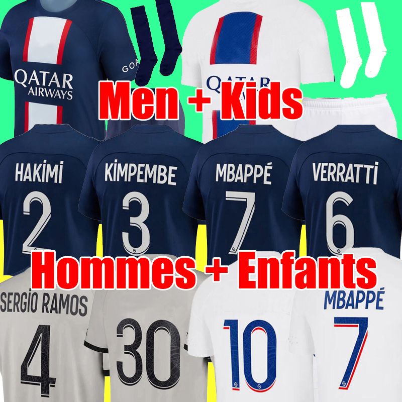

22 23 Paris MBAPPE soccer jerseys 30 Messis NEYMAR JR HAKIMI shirts player version men kids kit SERGIO RAMOS SKRINIAR MARQUINHOS VERRATTI jersey 222, Grey