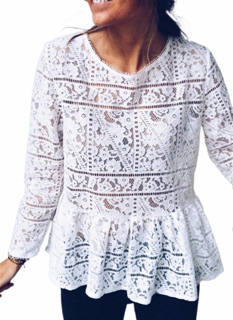 Women's Blouses & Shirts fashion Women Boho Beach Holiday Summer Loose Casual Chiffon Lace Ruffled Embroider White Tops Femme Ladies Mesh Blous