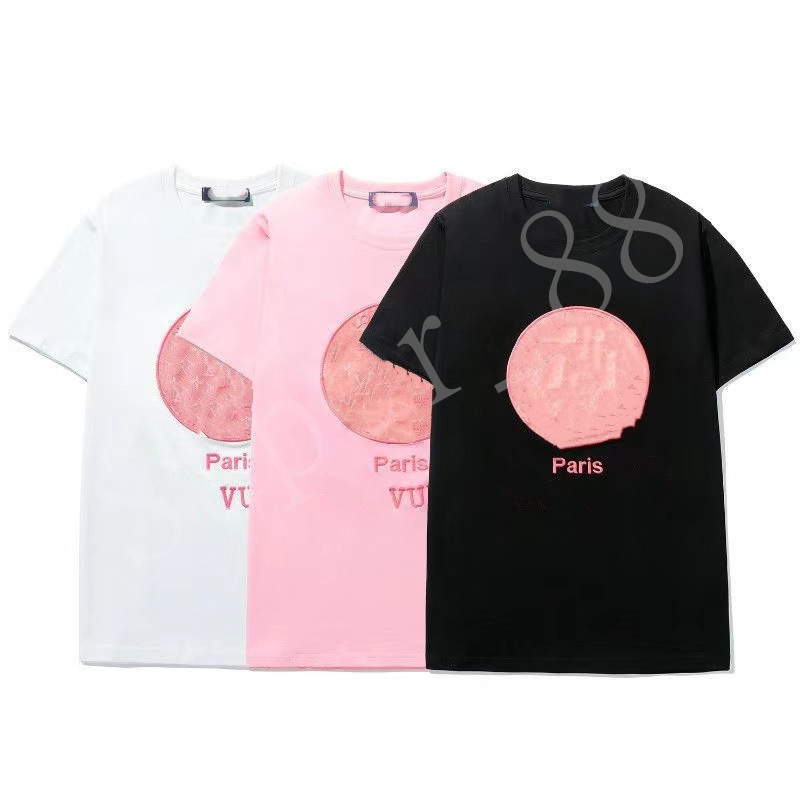 

Embroidery Men's T-Shirts S-2XL Letter Flower Print Designer T Shirts Black White Pink Color Women Popular Summer Short Sleeve Clothes Couples Causal Cloth