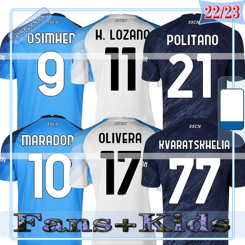 

22 23 Fans Napoli soccer jersey Naples MARADONA Maillot Foot 2022 2023 KOULIBALY H.LOZANO INSIGNE MERTENS OSIMHEN FABIAN LOZANO futbol Football Shirt man, (fsan)