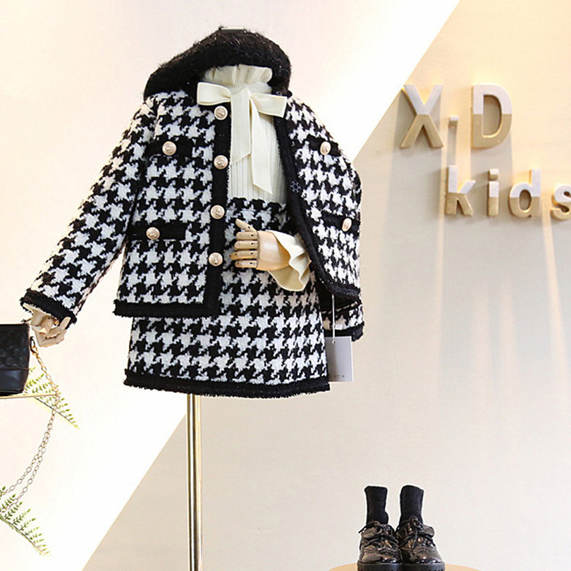 Les filles adaptent les enfants en tweed sets de bébés vêtements de vêtements pour enfants en automne et jupe 2 morceaux