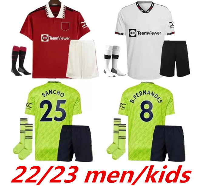 

kids kit socks 22 23 SANCHO Soccer Jerseys home away 2022 2023 GREENWOOD B.FERNANDES Manchester RASHFORD POGBA football Shirt boy child training wear 999, Purple