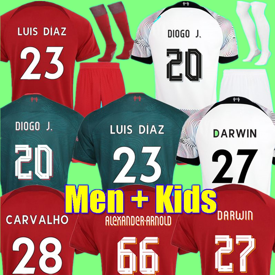 

top 22 23 soccer jerseys season home away 3rd DARWIN 2022 2023 Mohamed Diogo Luis DIaz Alexander Arnold football kit tops shirts men kids uniform, Champagne