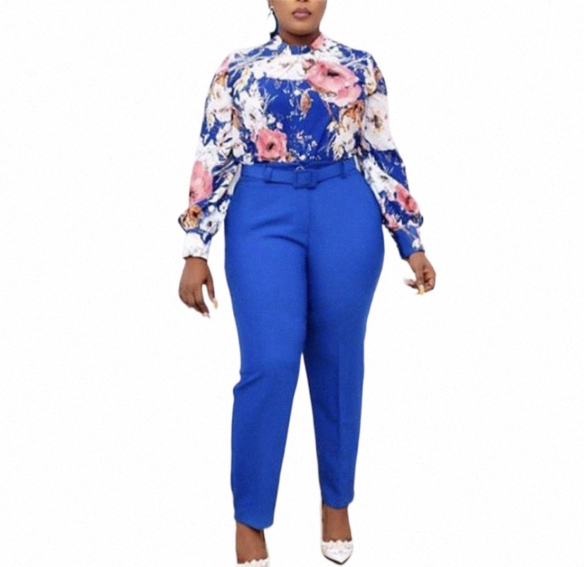 Women's Tracksuits women Two Pieces Set Printed Blouse Tops High Waist Pants Office Ladies Work Wear Spring Summer Fashion Classy Elegant Su