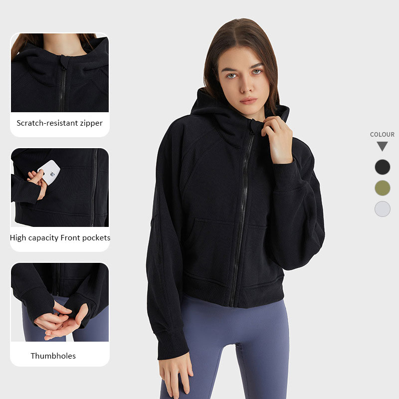 Relaxed Fit Cropped Sweatshirts Women Yoga Tops Fleece Lock Warm Fitness Coat Fashion All-match Hoodies Oversized Fit Sports Jacket Long Sleeve S-image-801733188