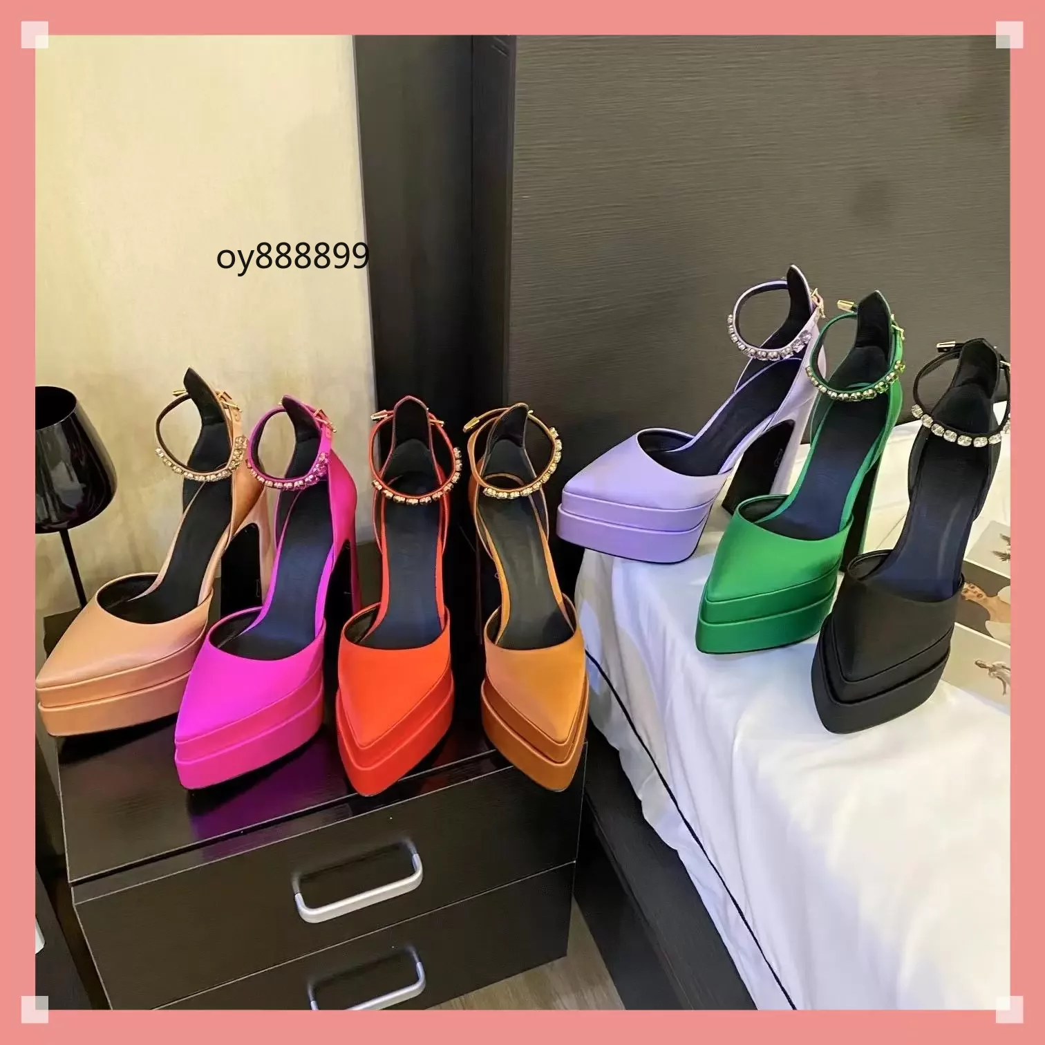 

2022 Fashion Women Sandals Brand Designer Pumps Luxury Satin Cloth Crystal Buckle Spring Summer Female Party Runway Shoes Round Toe Women Platform Heels 7color, Box