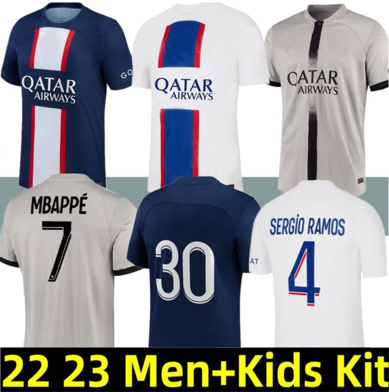 

size S-4XL 22 23 PSGs MBAPPE soccer jerseys 2022 2023 DI MARIA WIJNALDUM SERGIO RAMOS HAKIMI fourth Maillots football kit ICARDI VERRATTI men kids sets uniform White
