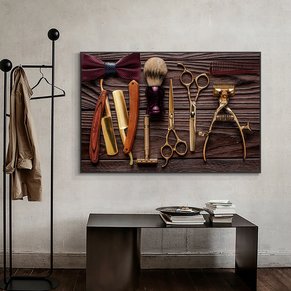 

Canvas Painting Abstract Golden Lifestyle Barbershop Nordic Posters And Prints Wall Art For Barbershop Home Washroom Decoration