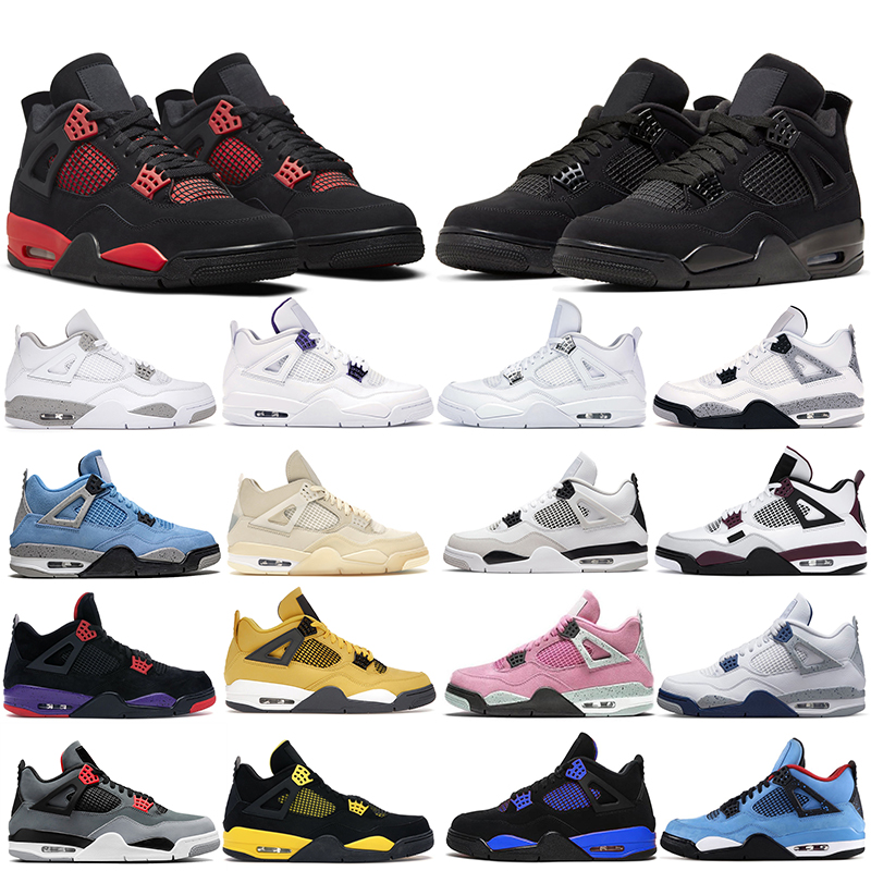 

4s Mens Basketball Shoes Jumpman 4 Black Cat University Blue Military Black Bred Court Purple Sail Red Thunder Men Women Sports Trainers, Box