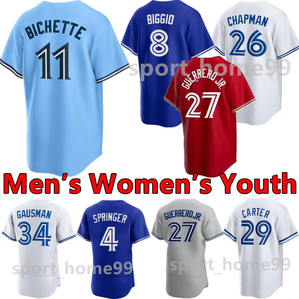 

2022 Custom Baseball Jersey 27 Vladimir Guerrero Jr. 11 Bo Bichette 26 Matt Chapman 8 Cavan Biggio 30 Alejandro Kirk Lourdes Gurriel Jr. George Springer Toronto Jerseys, Color 12