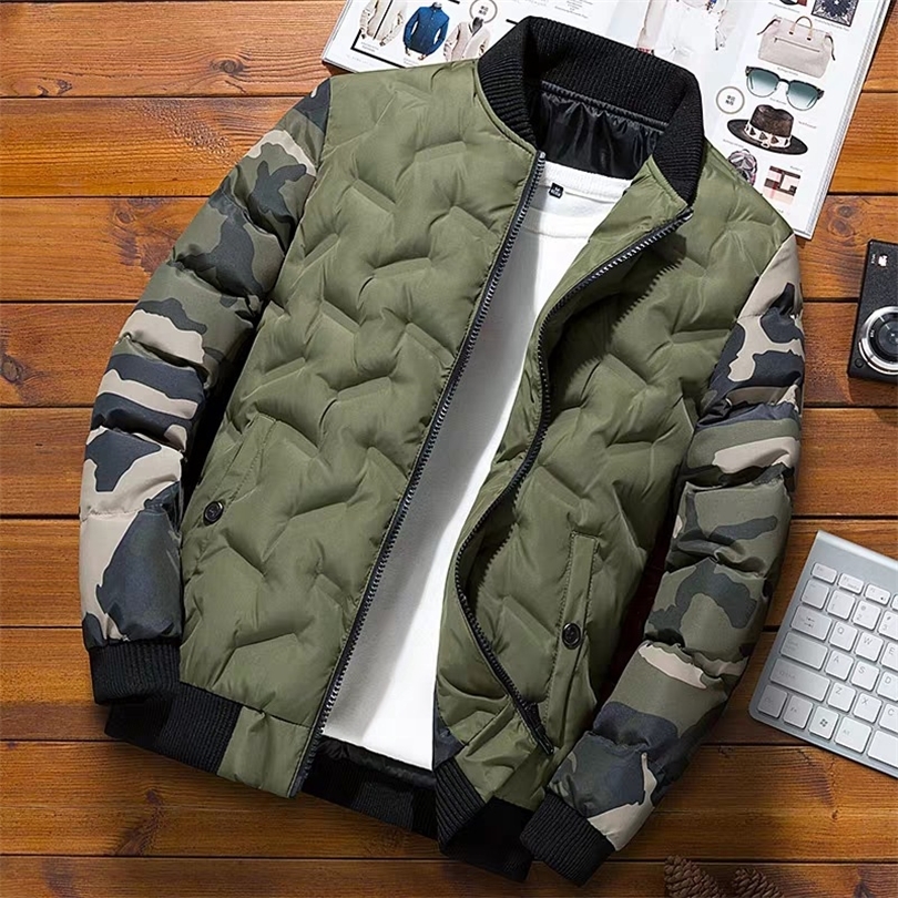 Mens Down Parkas Hommes Vestes d'hiver Manteaux Vêtements d'extérieur Camouflage Bomber Veste Hommes Coupe-Vent Épais Chaud Mâle Parkas Militaire