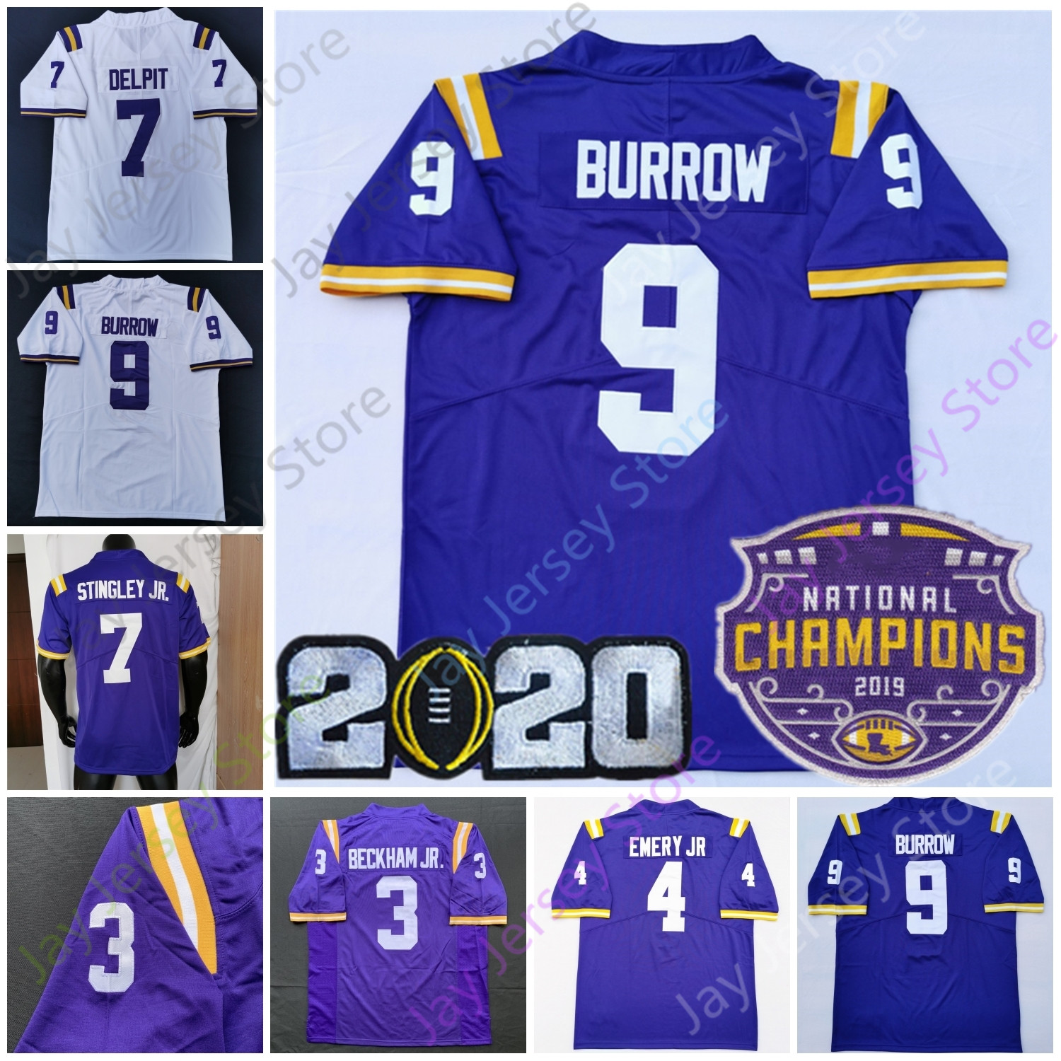

Joe Burrow Football Jersey NCAA College Burreaux Jayden Daniels Noah Cain Jaray Jenkins Thomas Jr. Ward Burns Chase Garner Goodwin Penn III Nabers Taylor, Purple-2020 patch