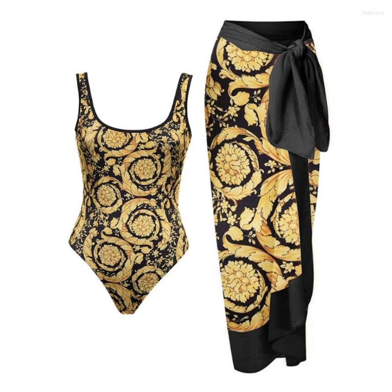 

Women' Swimwear Female Retro Swimsuit &Skirt Gold Holiday Beach Dress Designer Bathing Suit Vintagef Summer Surf Wear