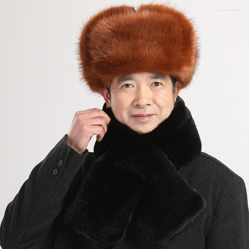 

Berets Russian Winter Faux Bomber Hats Men Warm Earflap Male Caps Thicken Snow Ear Warmer Ski Fluffy Windproof Bonnet