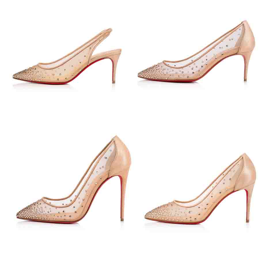 

Women pop pumps red bottom sandal high heel Follies Strass shoes mesh and rhinestone pointy naked leather heeled dress wedding party with box, 11