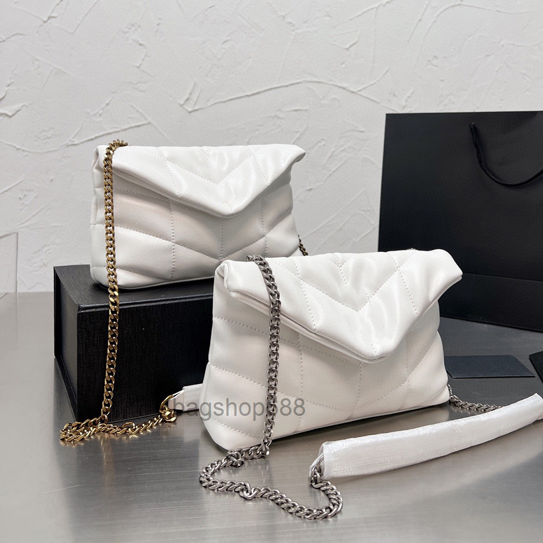 

designer bags LOULOU Classic Puffer Y-shaped Seam Shoulder Bags Fashion Gold And Silver Original Hardware Chain Handbags Lambskin Flap Women 2022, White silver hardware