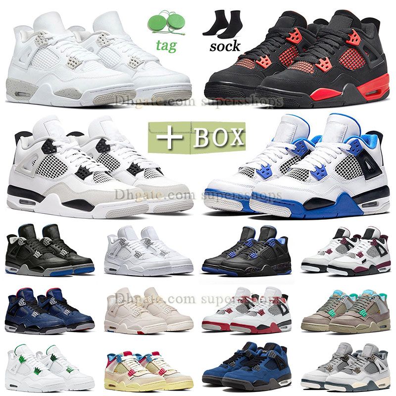 

4s motorsports blue basketball shoes with box J jumpman 4 s military black red thunder blackcats j4 j4s Pure Money White Saild Shimmer OW Pink Lake Blue Sneaker Trainer, J14 40-47 starfish