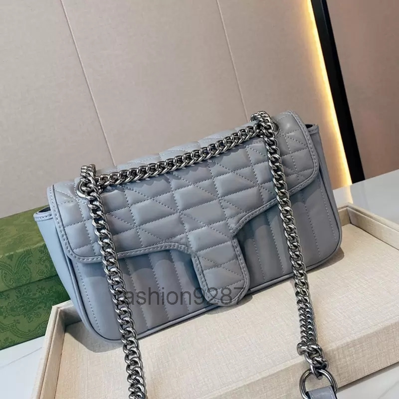 

Marmont Designer Bags Thick Chain women's Shoulder Bag High Quality Handbag soft leather Classic Letters Silver Hardware Hasp Newest Style 2022, White