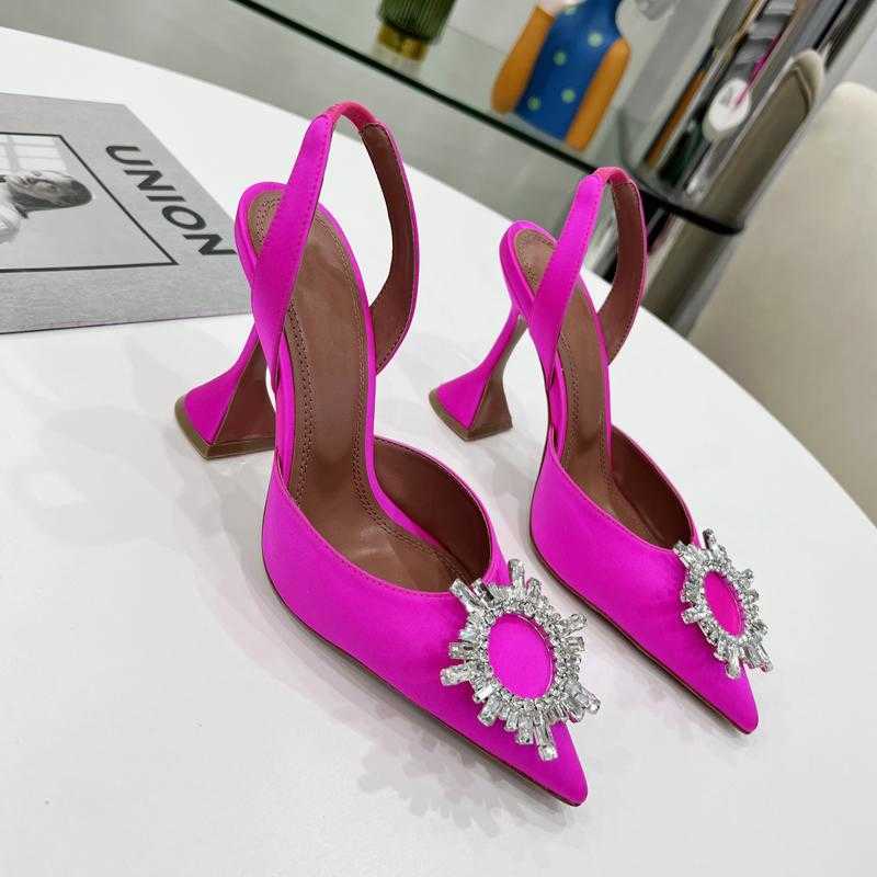 

2021Luxury Designer sandals high heeled shoes Amina muaddi Begum bow Crystal-Embellished buckle pointed toesl sunflower sandal summer footwear, Deep purple