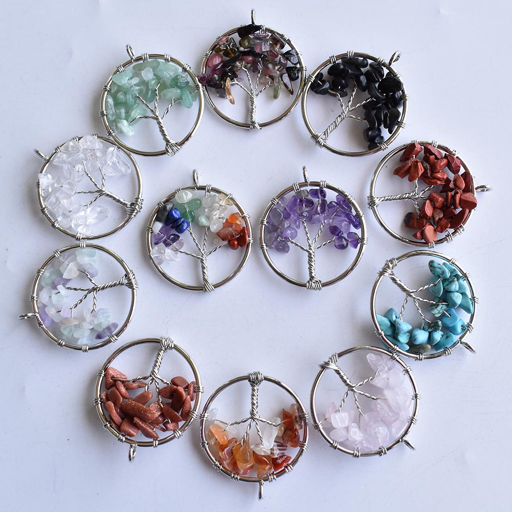 

Jewelry Wholesale 12pcs/lot mixed natural stone of life handmade color wire wrapped Pendants 30mm for jewelry marking free