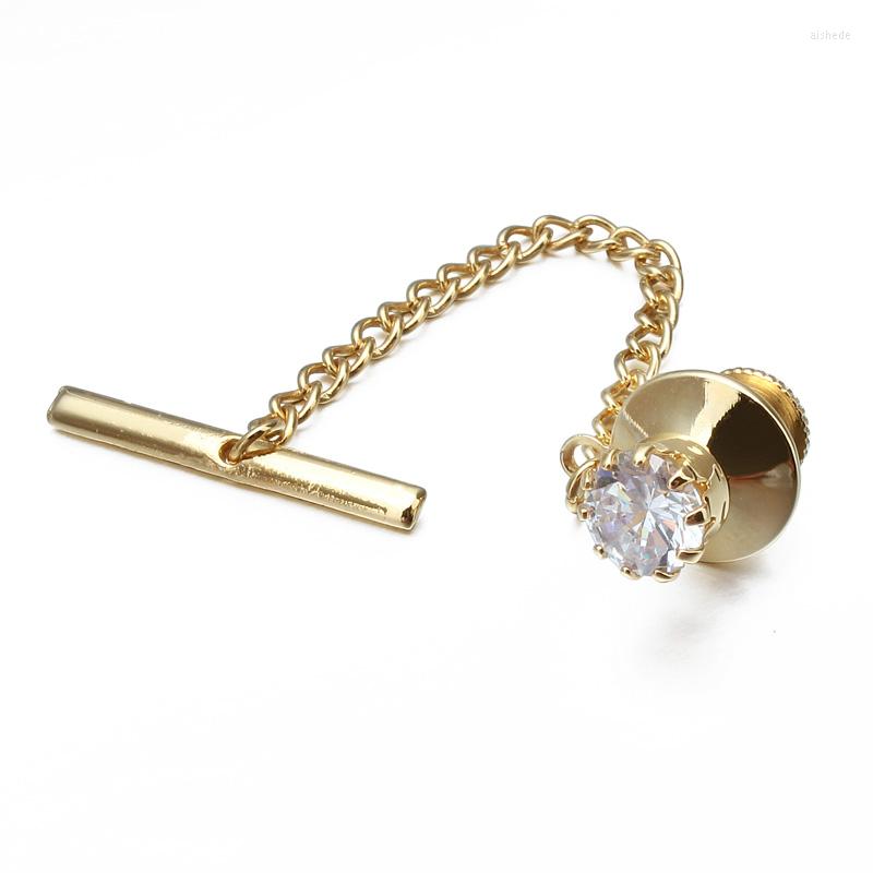 

Brooches HAWSON Mens Crystal Tie Tack With Chain Gold Clip Party Accessories For Men 11 Color Optional