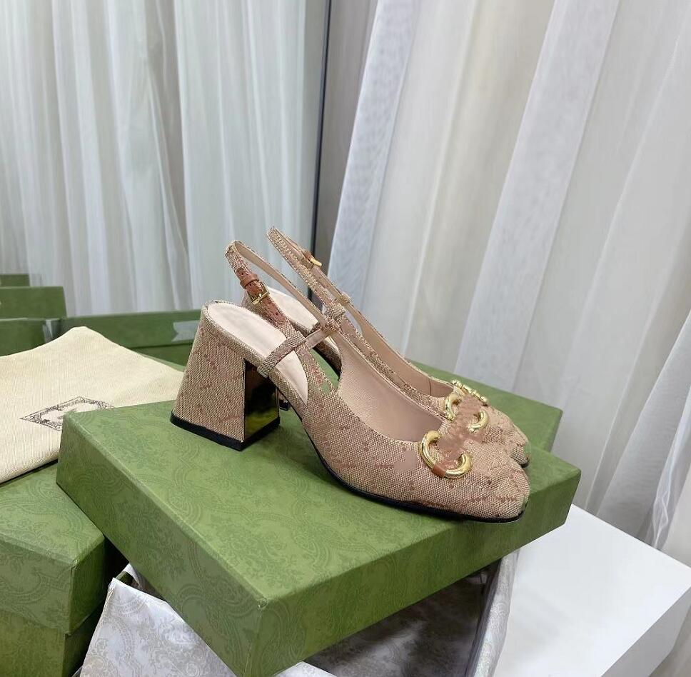 

Designer Classic Chunky Heels Sandal Women's Summer Leisure Sandal Luxury Leather Printing Sandals Fashion New Style Versatile Women High-heeled Shoes, Not for individual sale