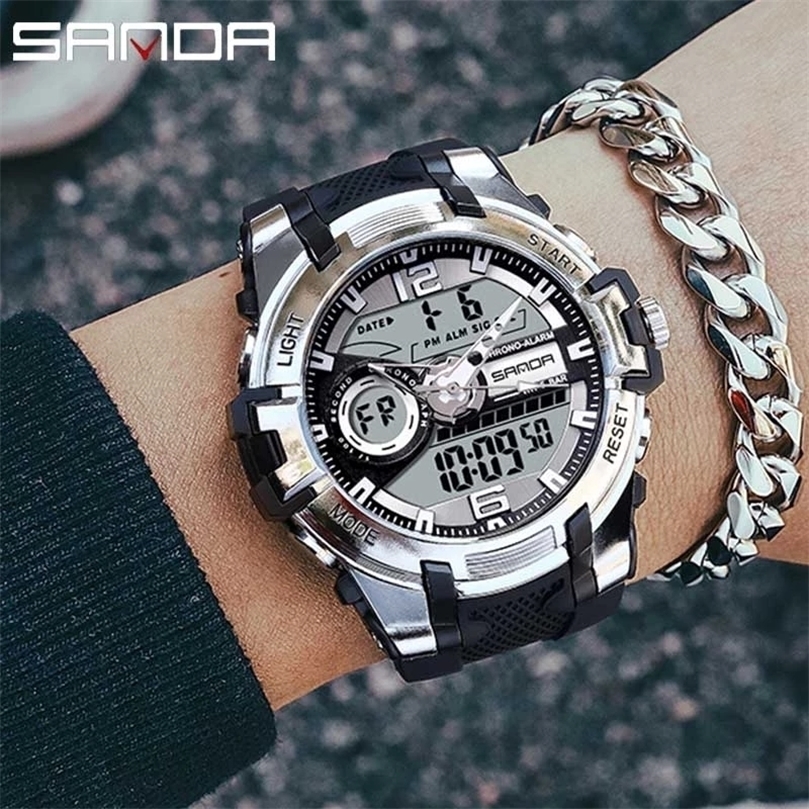 

Wristwatches SANDA G Style Digital Watch Men Waterproof Shock Quartz Dual Display Sport Men Watches LED Chrono Electronic relogio masculino 220912, Gold