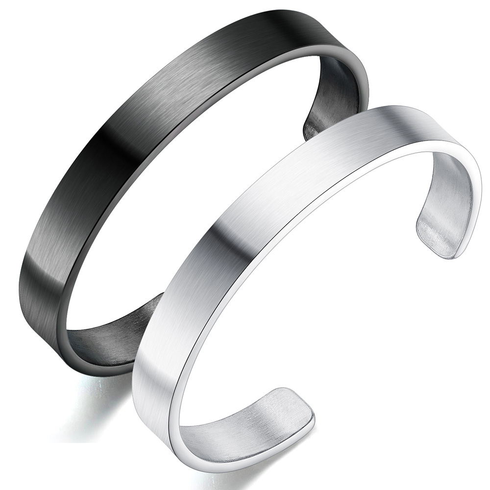 

Stainless Steel Cuff Bangle Women Men Students Glossy Couple Lover Bracelets Silver/Black