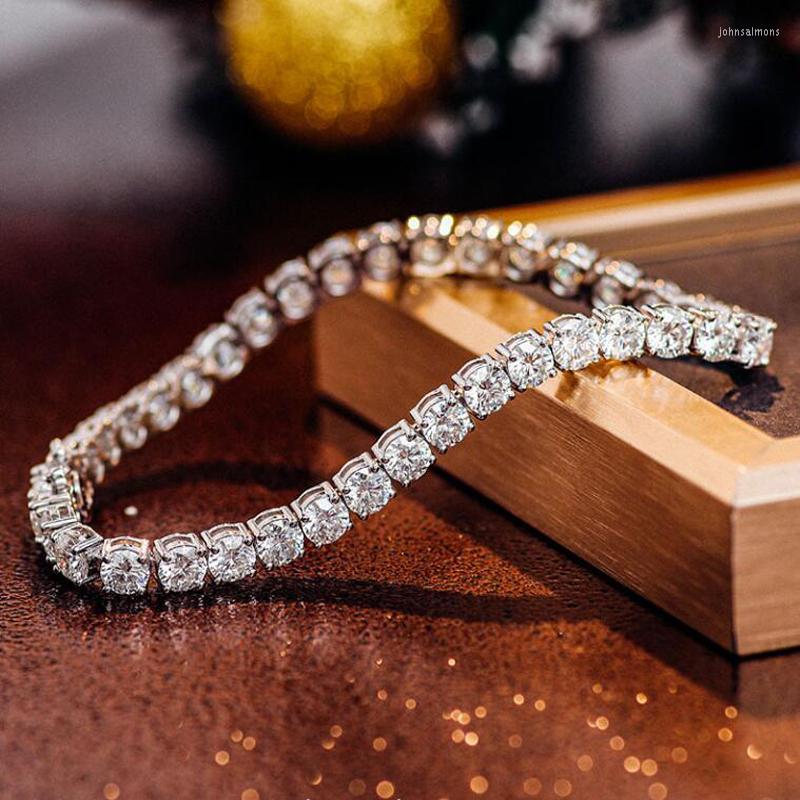 

Link Bracelets Real Moissanite Tennis Bracelet For Women S925 Sterling Silver 4mm Diamonds Bangles Chains Fine Jewelry
