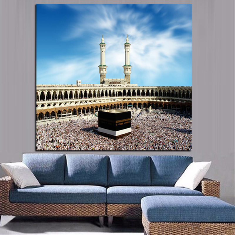 

Print Al Haram in Mecca Islamic Sacred Shrines Muslim Mosque Landscape Painting On Canvas Religious Art Cuadros Home Wall Decor