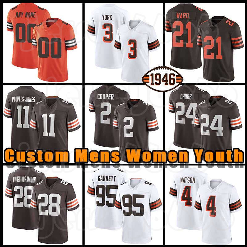 

24 Nick Chubb 3 Cade Yorks Football Jerseys Deshaun Watson Amari Cooper Myles Garrett Jeremiah Owusu-Koramoah Cleveland Browns Donovan Peoples-Jones Denzel Ward, Custom men (b l)