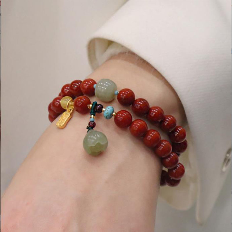 

Southern Red Strands Agate Hetian Jade Lotus Flower Bracelet Bracelet Women's Lucky fortune Naked Minority Design Beaded
