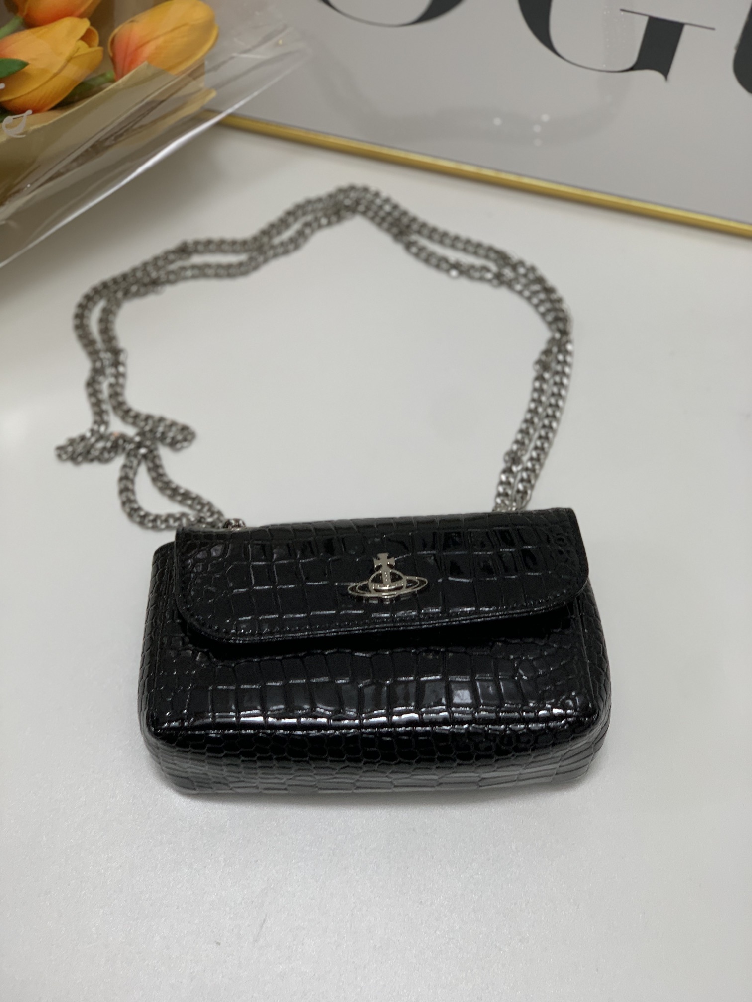 

Bag women 2022 new high-grade texture Vivian Westwood empress dowager small square bag one shoulder diagonal bags, Black