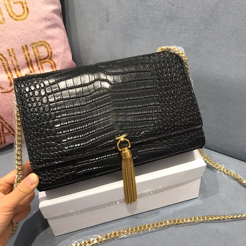 

woc fringed chain bag classic crocodile-print leather clutch flap envelope messenger bag women's brand luxury designer handbag, Invoices (are not sold separately)