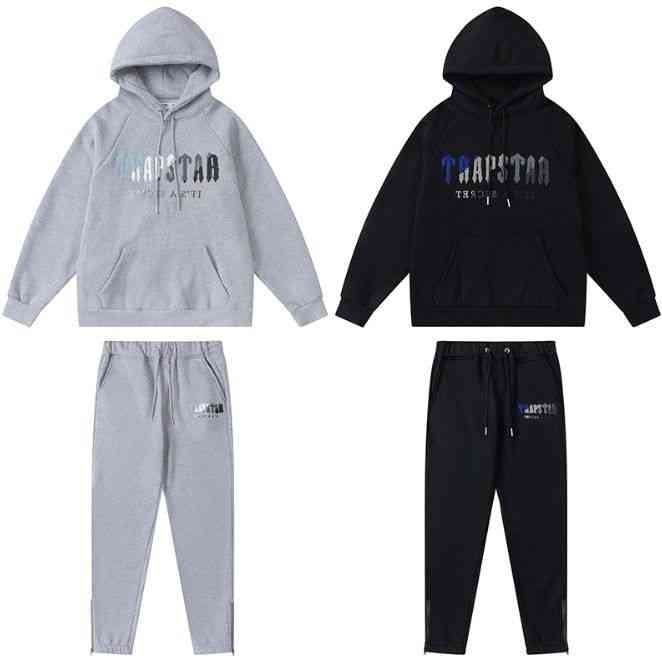 

Men's Tracksuits Hoodies Trapstar European and American Street Fashion Br Towel Embroidered with Ins Women's Loose Sports Leisure Set Plush, Grey top 8823