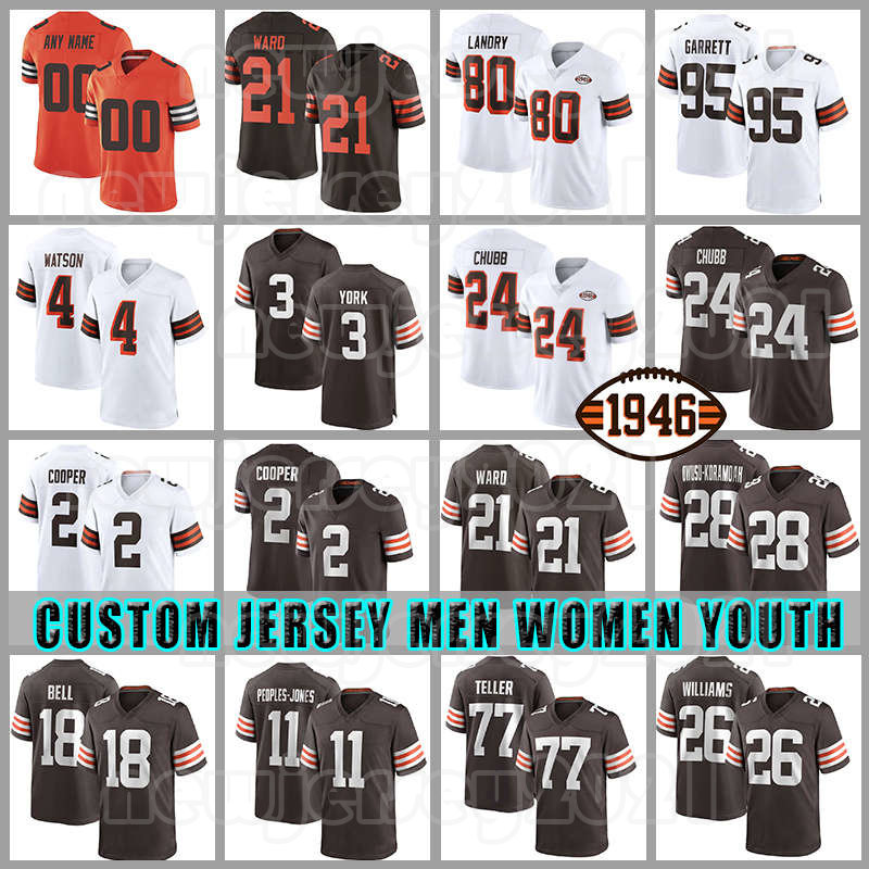 

3 Cade Yorks Nick Chubb Football Jerseys Amari Cooper Deshaun Watson Myles Garrett Jeremiah Owusu-Koramoah Donovan Peoples-Jones Denzel Ward Bell, Custom men (b l)