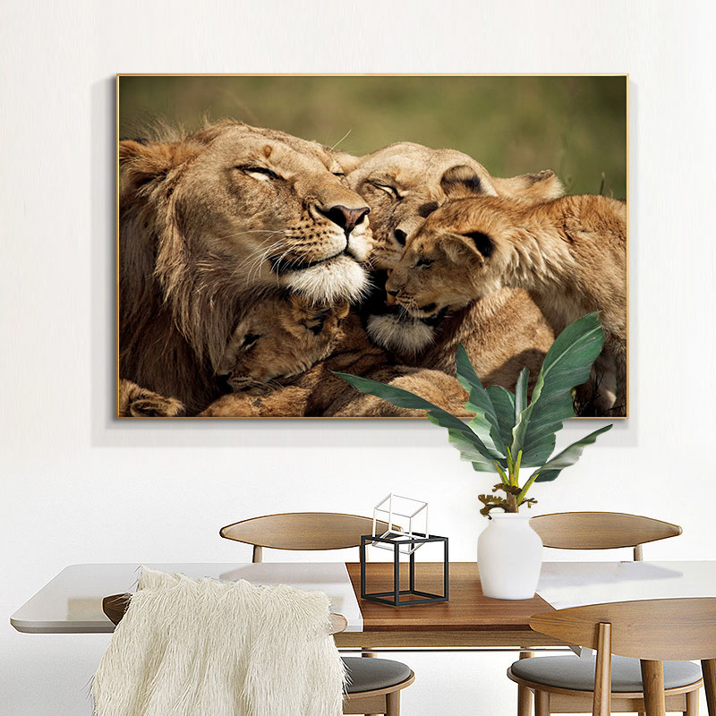 

Canvas Painting Afrian Three Lions Together Oil Painting on Canvas Scandinavian Posters and Prints Cuadros Wall Art Pictures For Living Room NO FRAME
